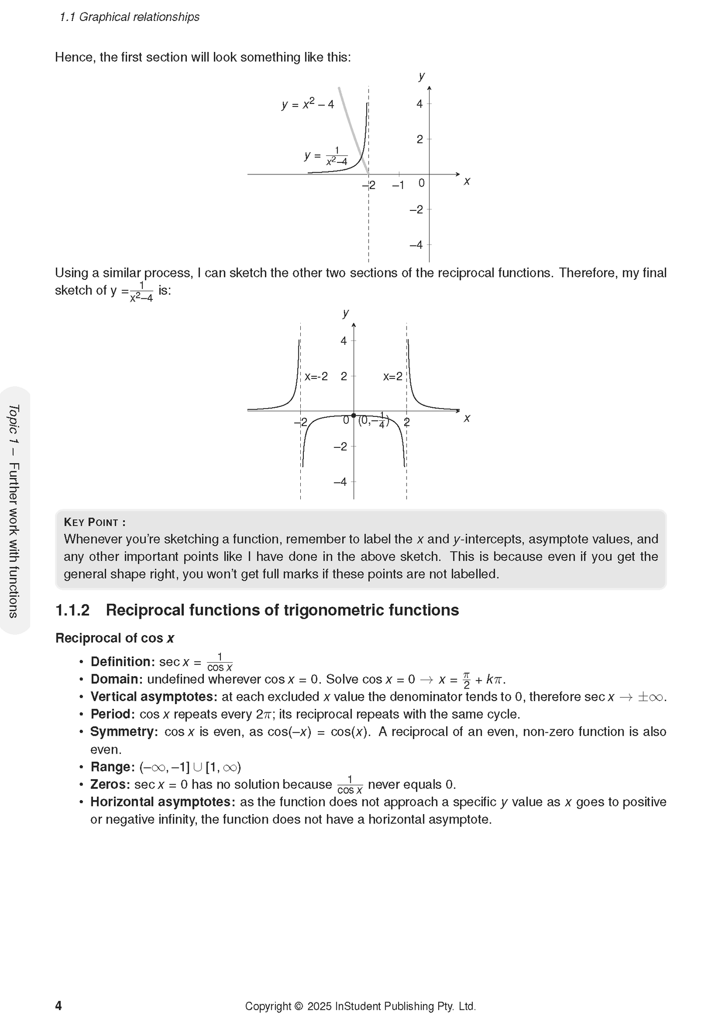 Mathematics Extension 1 Course Notes by ATAR Notes, featuring graphs, equations, and text on graphical relationships and reciprocal functions.