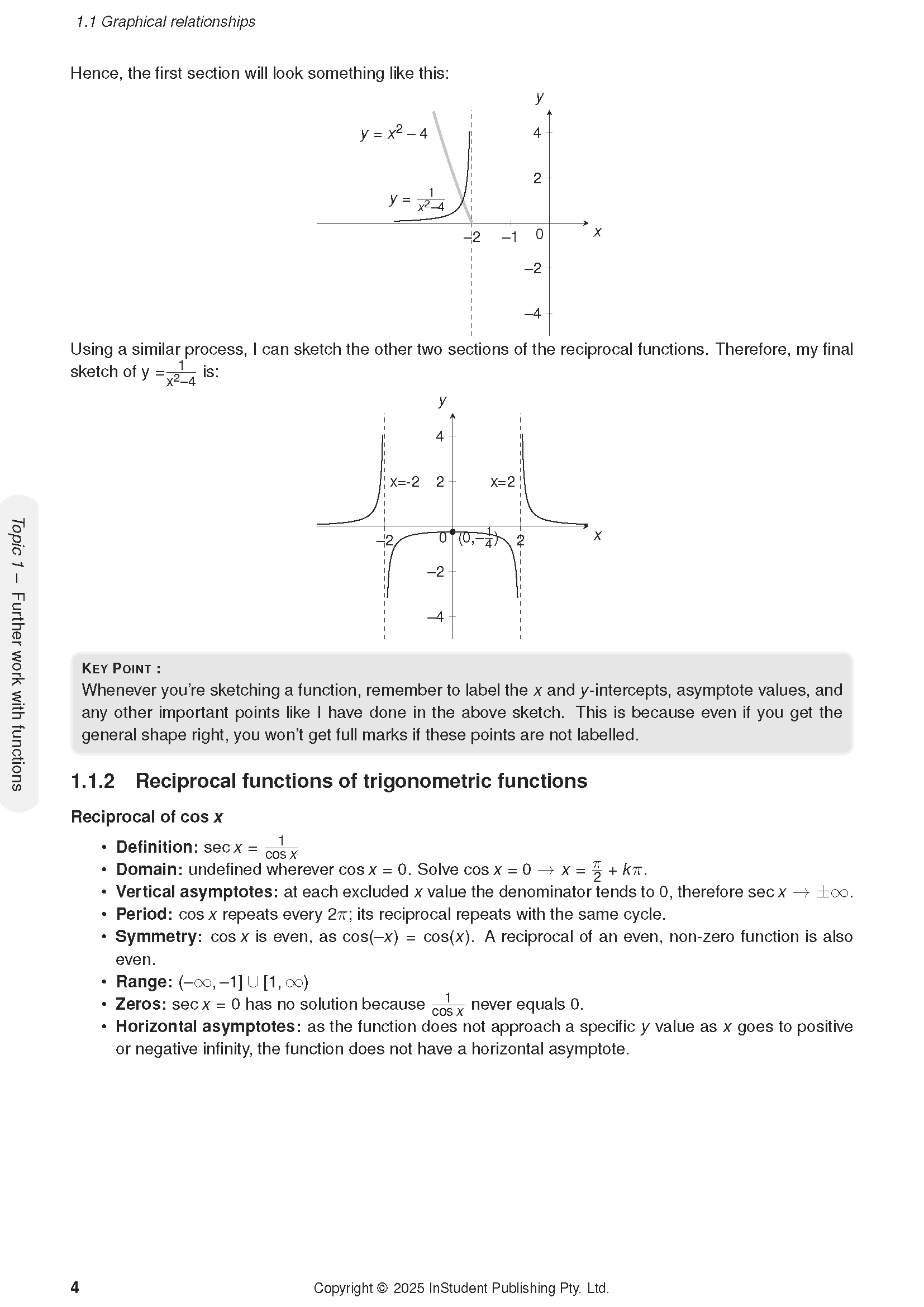 Mathematics Extension 1 Course Notes by ATAR Notes, featuring graphs, equations, and text on graphical relationships and reciprocal functions.