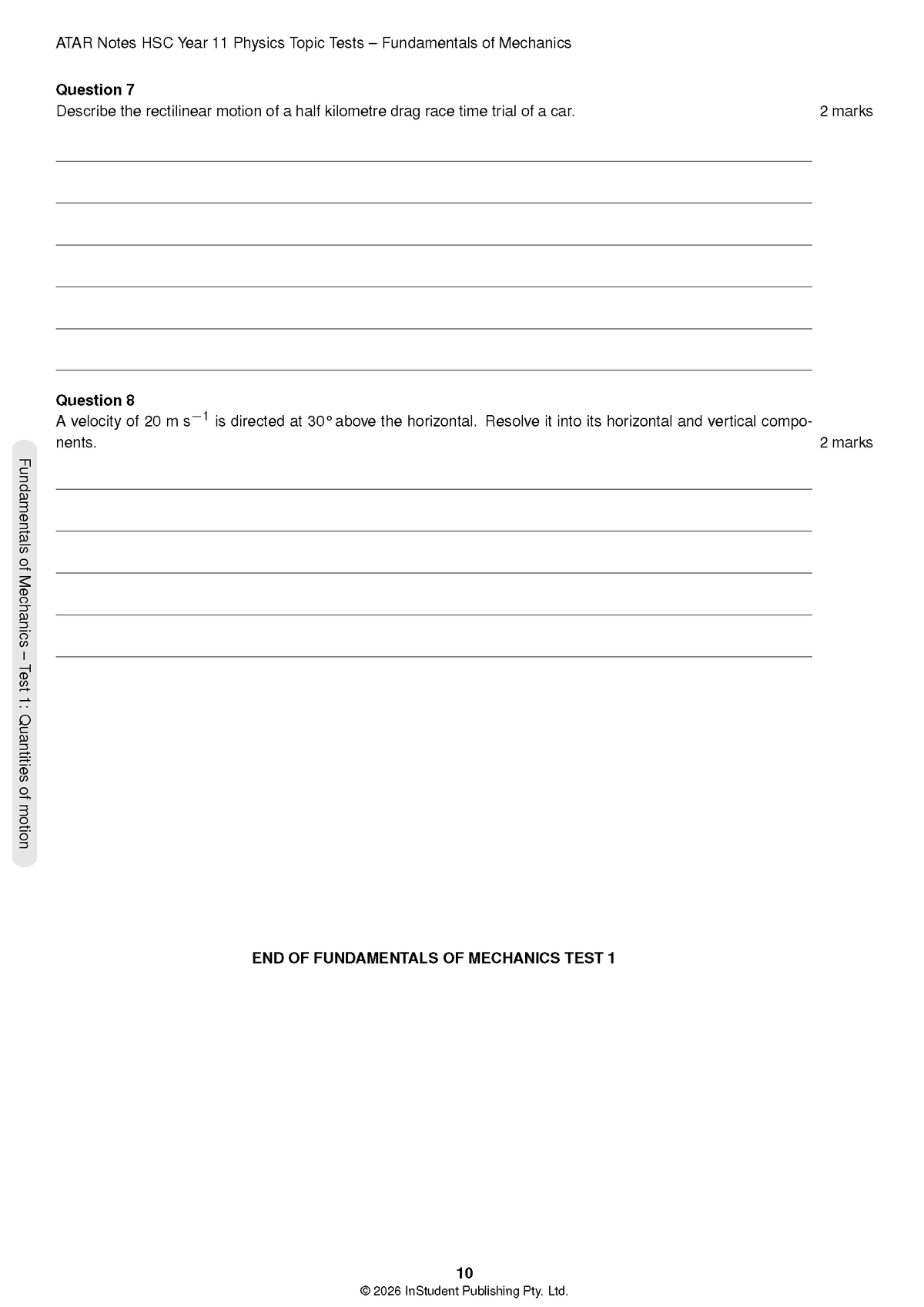 ATAR Notes HSC Year 11 Physics Topic Tests (2027-2029)