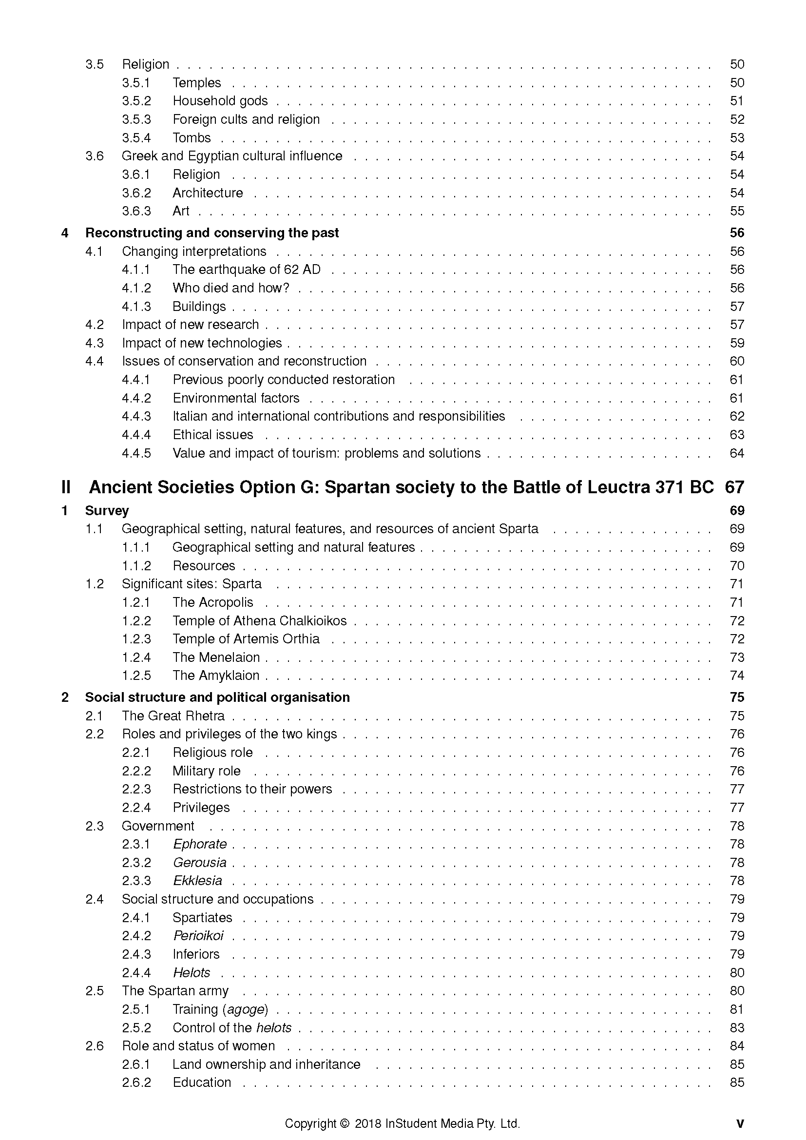 Course notes by ATAR Notes showing a table of contents page with black text and bold headings.