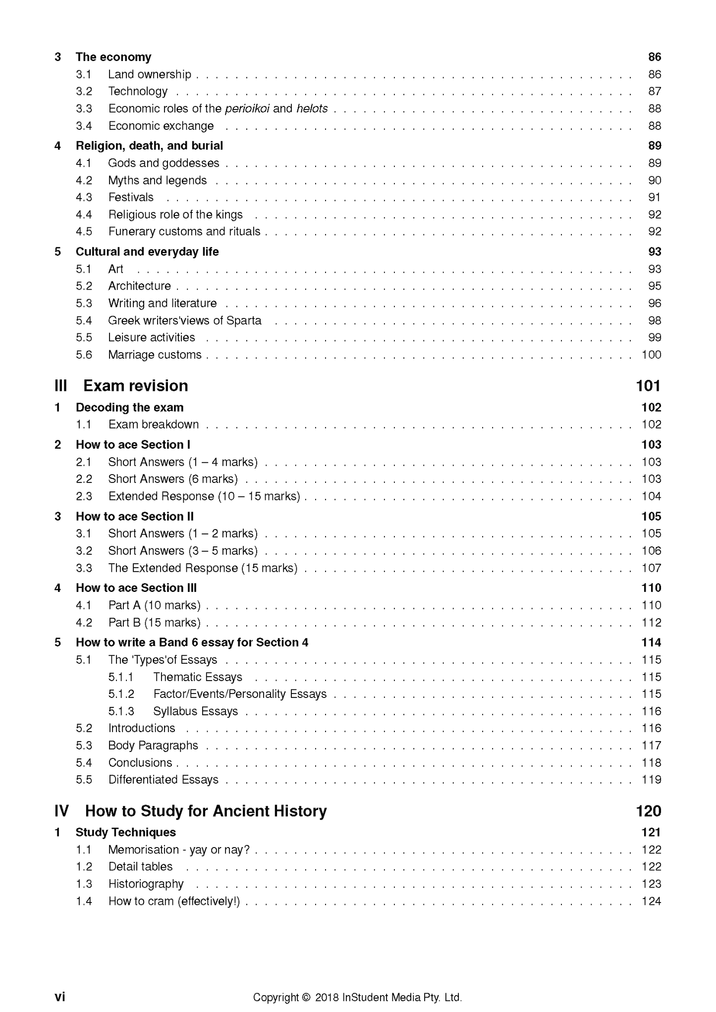 Course Notes for HSC Year 12 Ancient History by ATAR Notes, displaying a table of contents with various study sections.