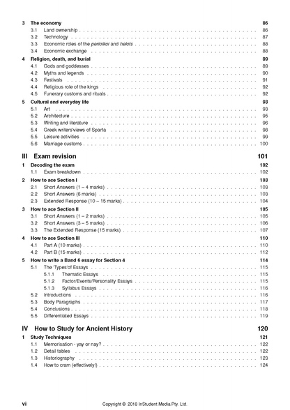 Course Notes for HSC Year 12 Ancient History by ATAR Notes, displaying a table of contents with various study sections.