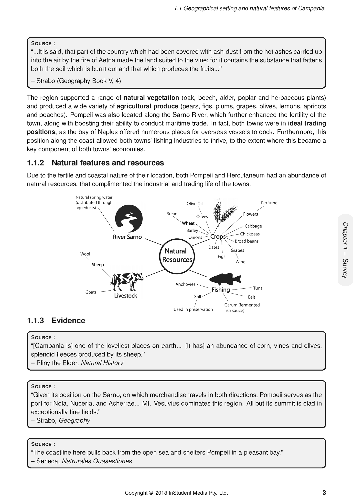 HSC Year 12 Ancient History Complete Course Notes (2024-2026) by ATAR Notes, displaying a page with geographical setting text and a natural resources diagram.