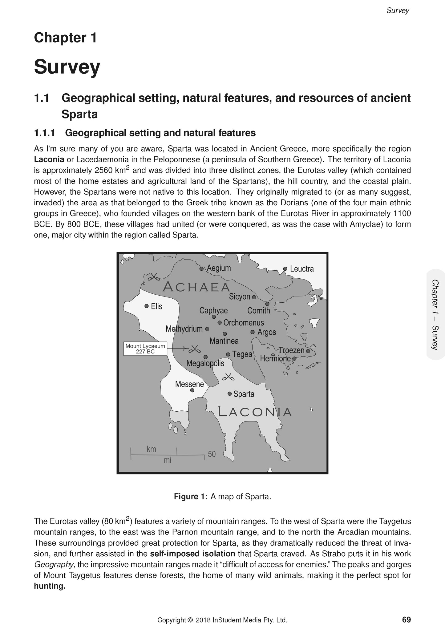Course Notes by ATAR Notes, featuring black text, a grayscale map of Sparta, and a sidebar on a white page.