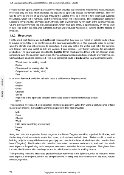 Complete Course Notes by ATAR Notes, showing a white page with black text on ancient history resources, a grey sidebar, and page 70.