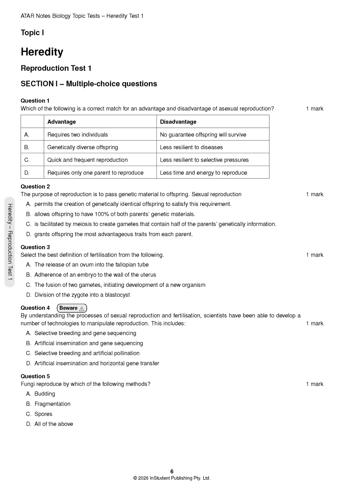 ATAR Notes HSC Year 12 Biology Topic Tests (2026-2027)