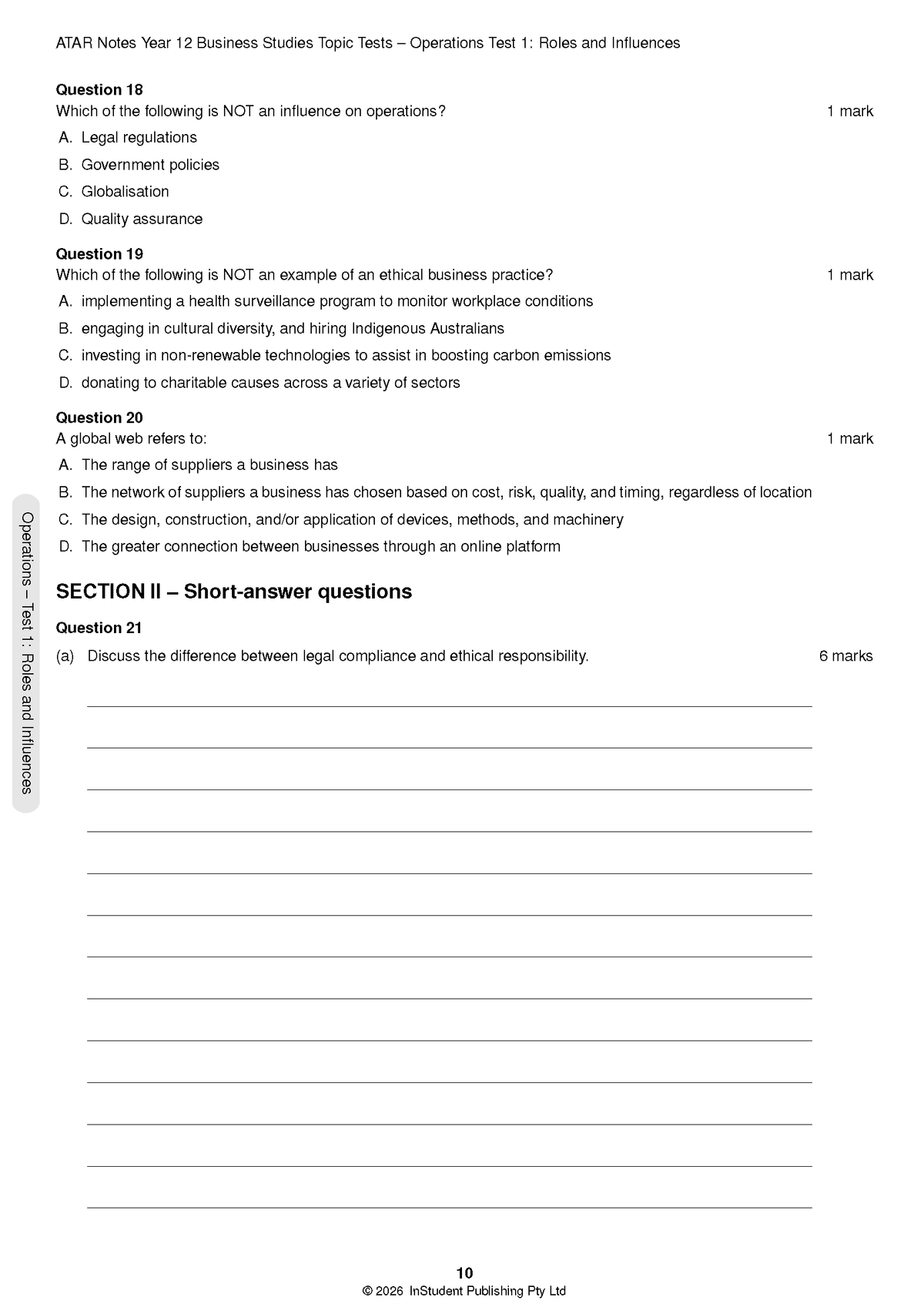 ATAR Notes HSC Year 12 Business Studies Topic Tests (2027-2028)