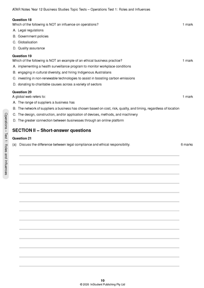 ATAR Notes HSC Year 12 Business Studies Topic Tests (2027-2028)
