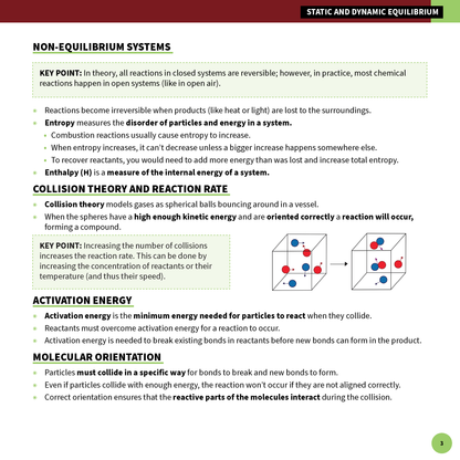 A single chemistry summary sheet by ATAR Notes, showing content on static and dynamic equilibrium with diagrams and text.