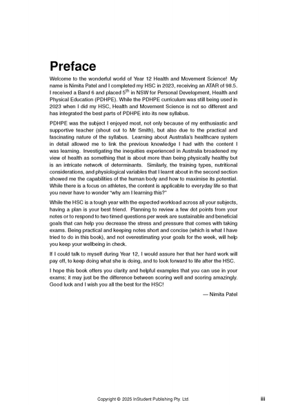 Year 12 Health and Movement Science Course Notes by ATAR Notes, displaying the Preface page with black text and copyright.