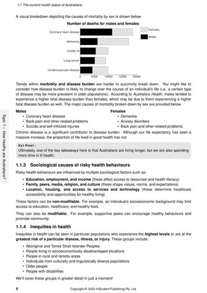 White page course notes by ATAR Notes, cropped view showing black text and a bar chart on mortality by sex.