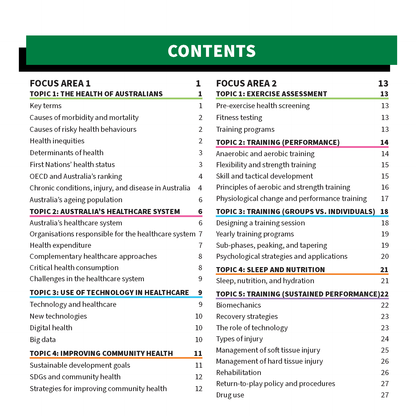 White summary sheets by ATAR Notes, displaying a contents page with green and pink topic lines.