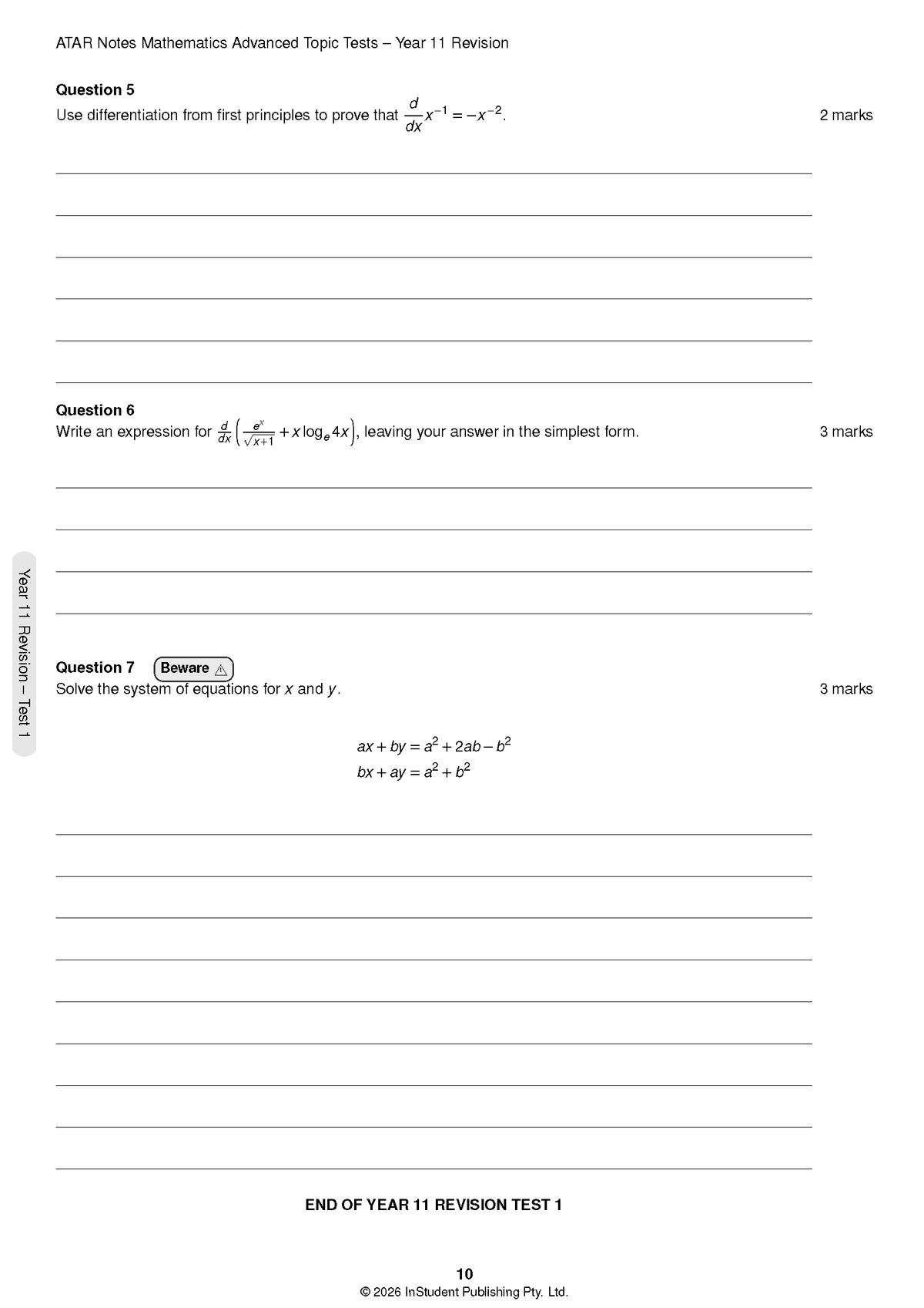 ATAR Notes HSC Year 12 Mathematics Advanced Topic Tests (2026-2029)