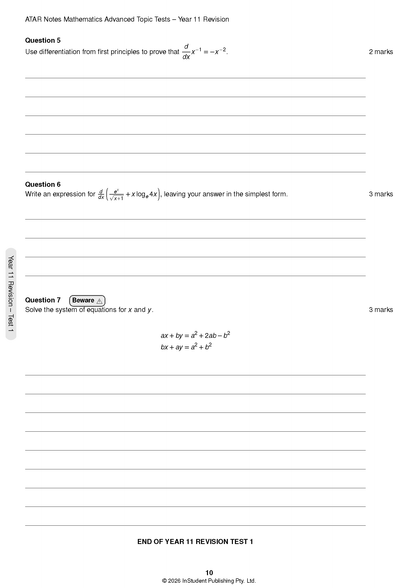ATAR Notes HSC Year 12 Mathematics Advanced Topic Tests (2026-2029)