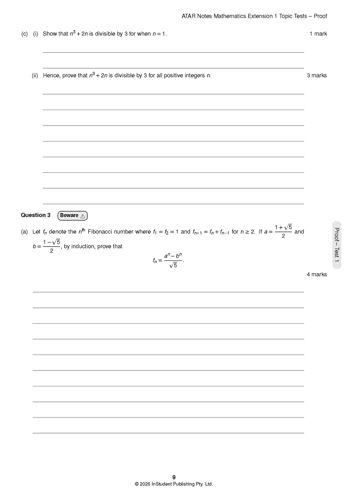 ATAR Notes HSC Year 12 Mathematics Extension 1 Topic Tests (2026-2029)