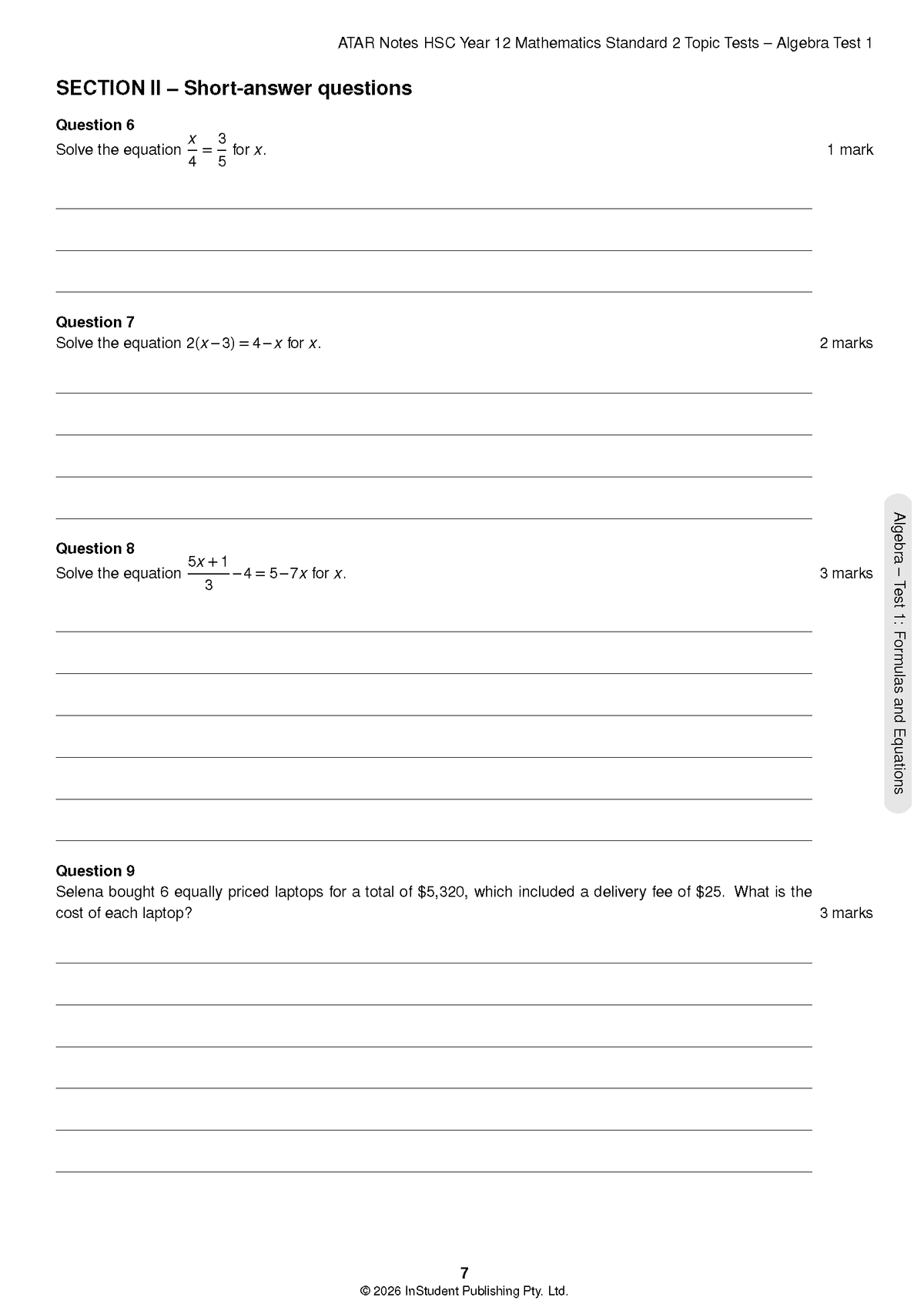 ATAR Notes HSC Year 12 Mathematics Standard 2 Topic Tests (2026-2029)
