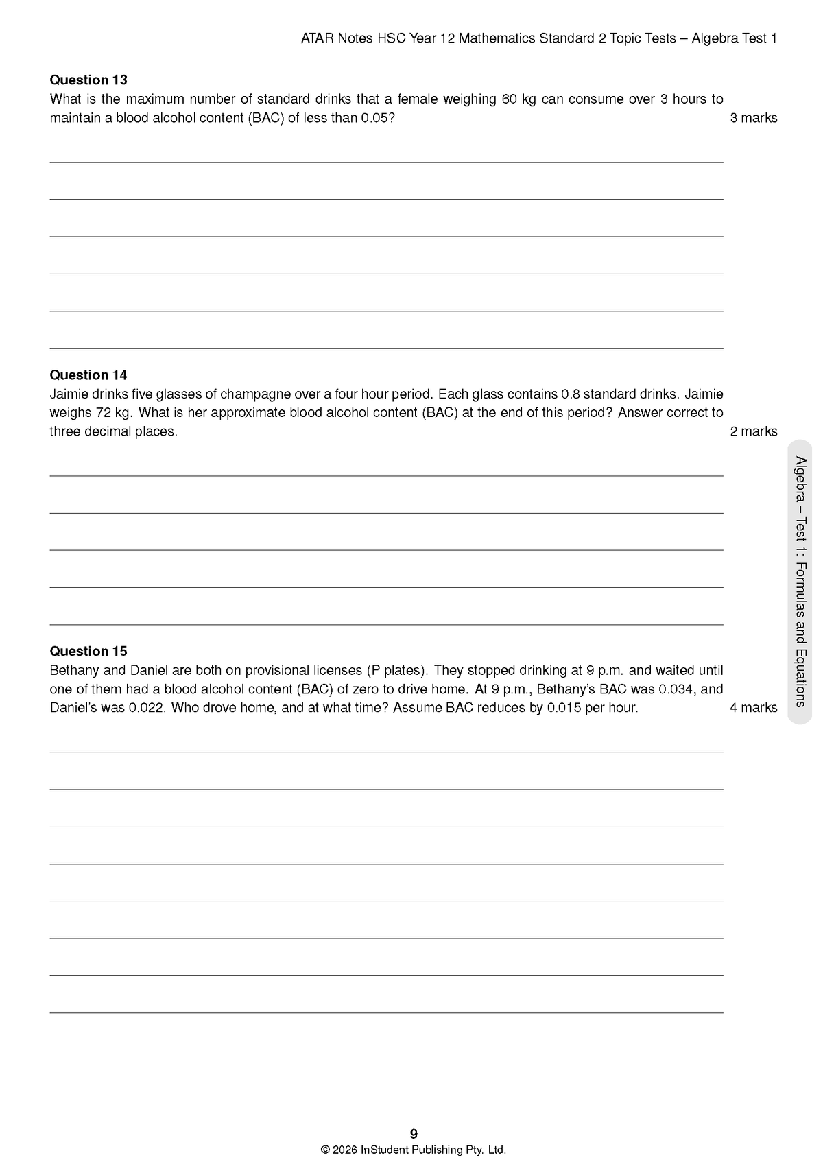 ATAR Notes HSC Year 12 Mathematics Standard 2 Topic Tests (2026-2029)