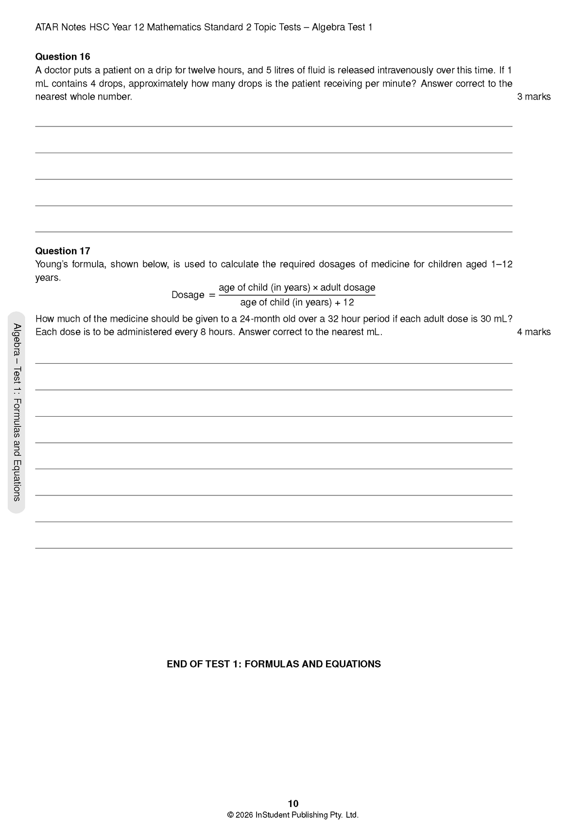 ATAR Notes HSC Year 12 Mathematics Standard 2 Topic Tests (2026-2029)
