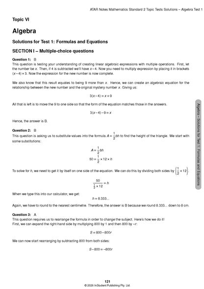 ATAR Notes HSC Year 12 Mathematics Standard 2 Topic Tests (2026-2029)