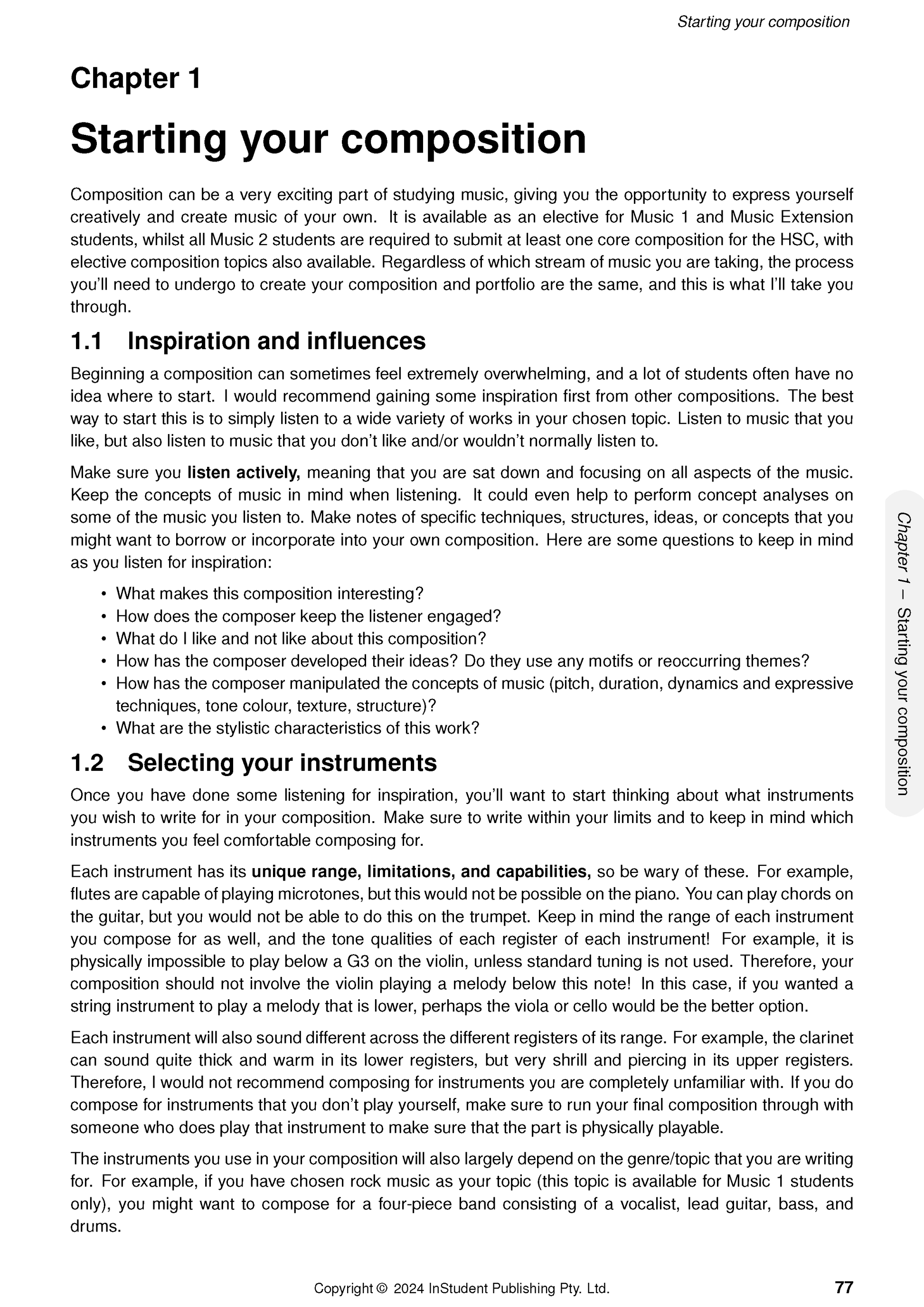 White course notes page by ATAR Notes, displaying Chapter 1 text on composition and page number 77.