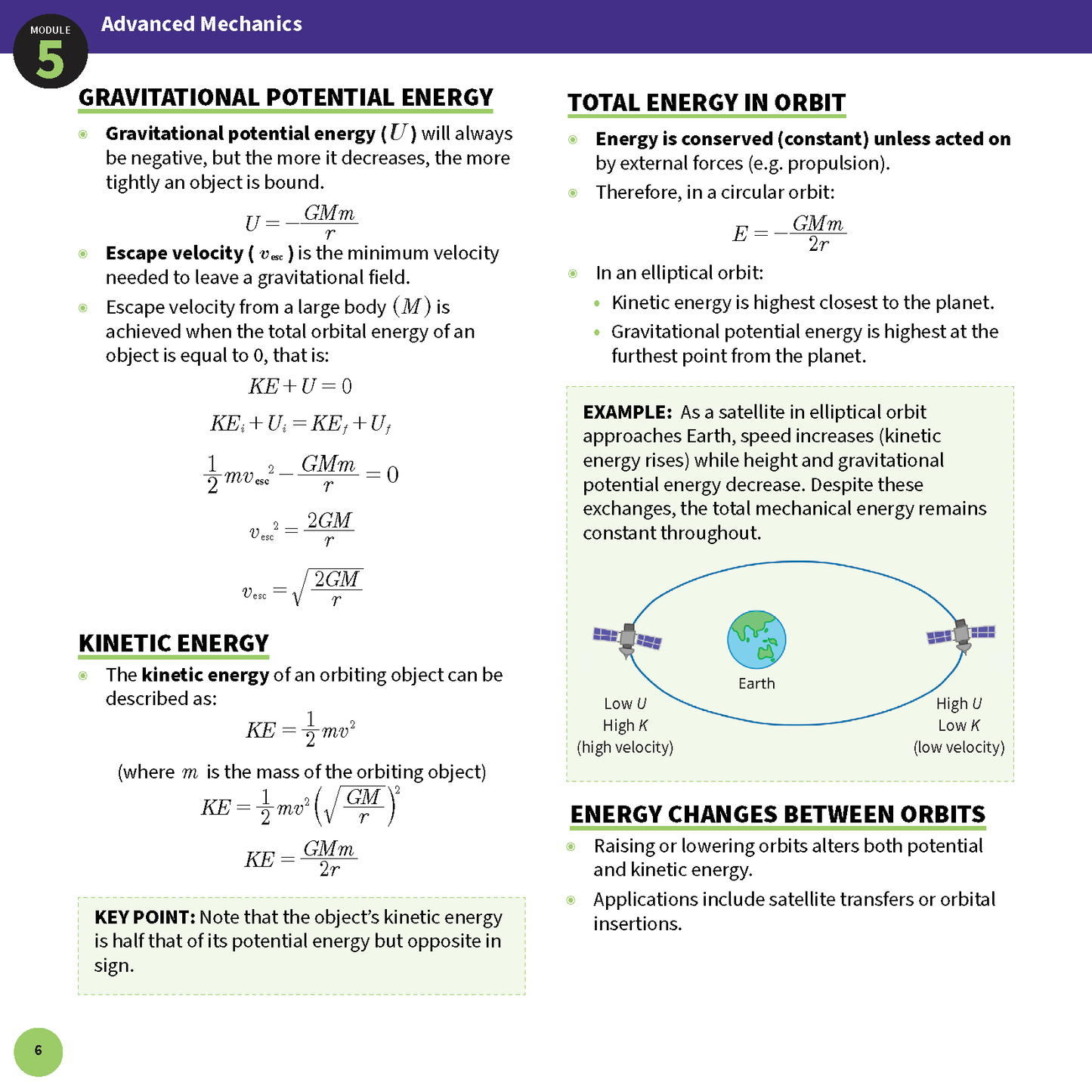 Physics Summary Sheets page by ATAR Notes on Advanced Mechanics, displaying formulas for energy and an elliptical orbit.