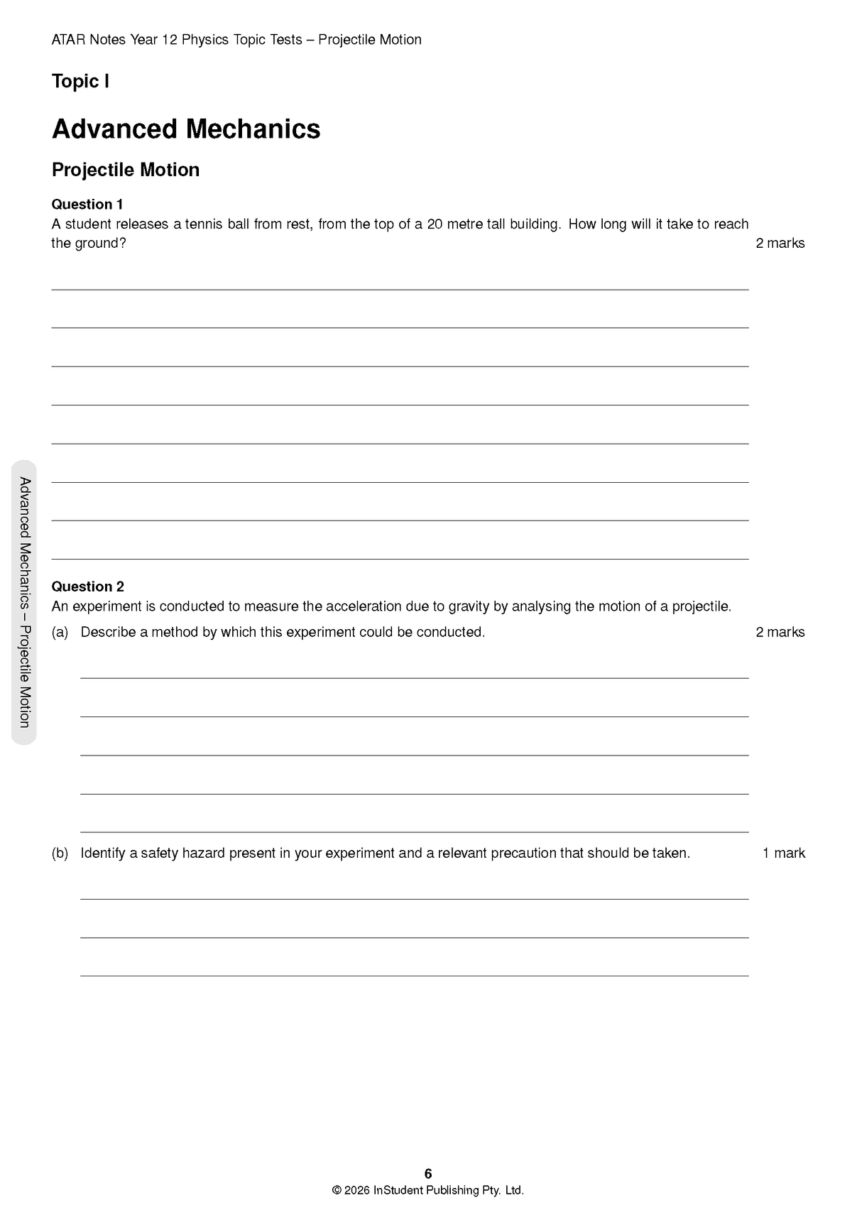 ATAR Notes HSC Year 12 Physics Topic Tests (2026-2027)