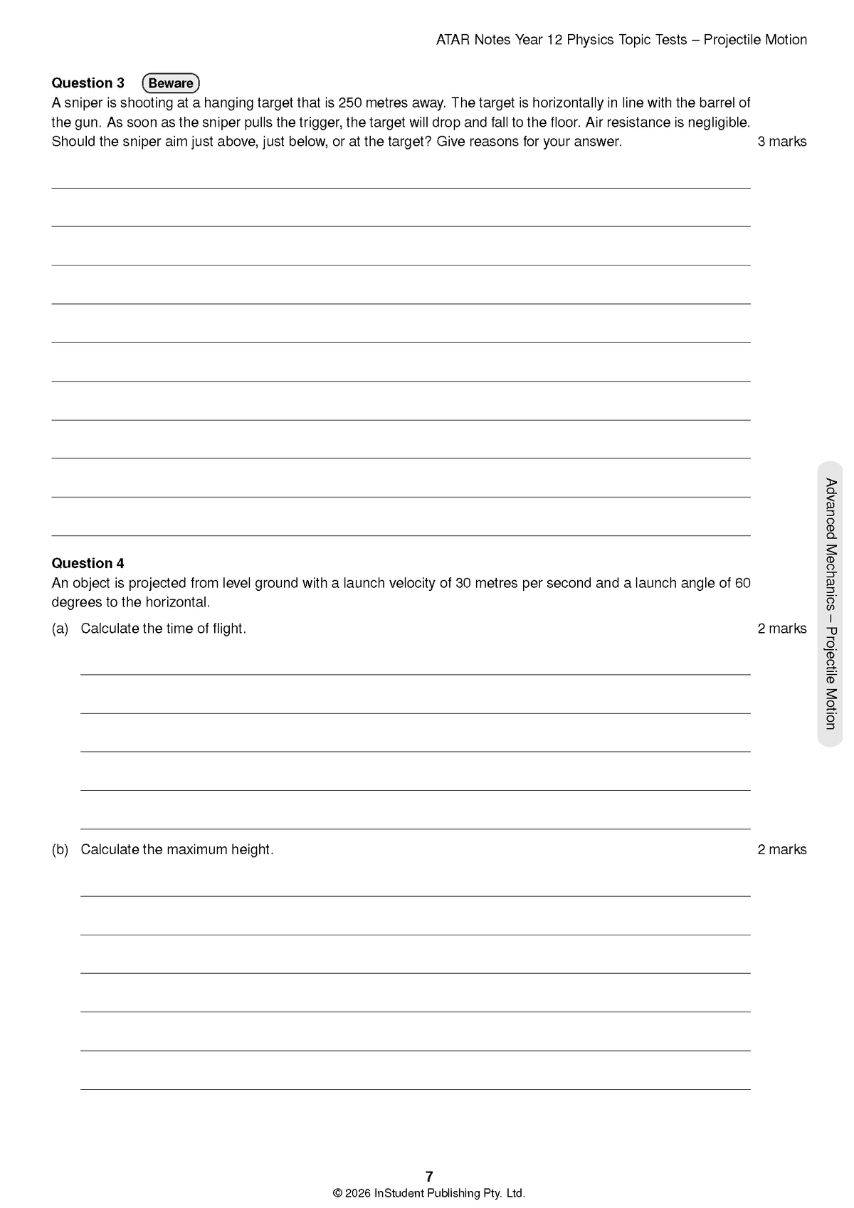 ATAR Notes HSC Year 12 Physics Topic Tests (2026-2027)