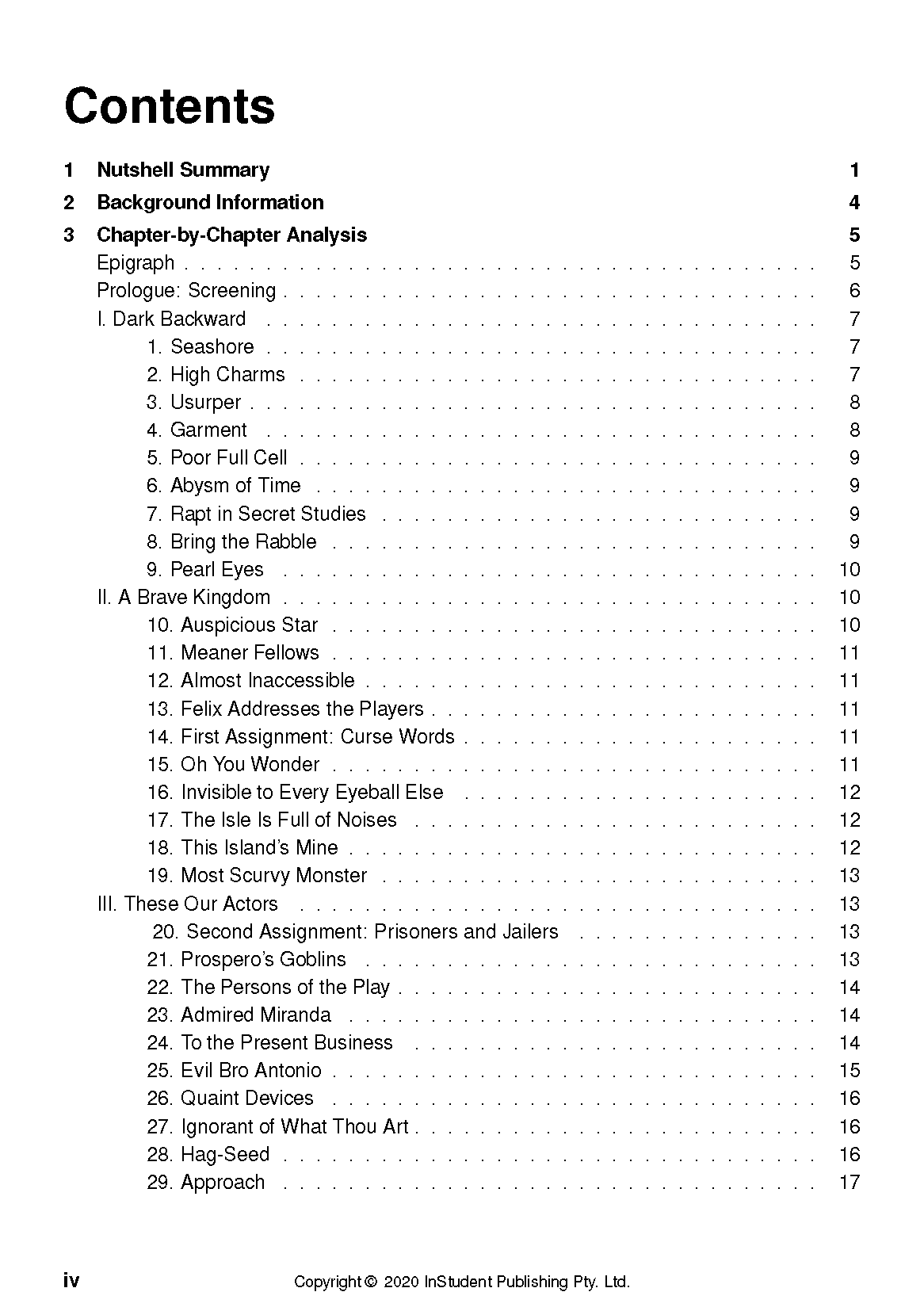 Text Guide contents page with black text listing 'Nutshell Summary' and 'Chapter-by-Chapter Analysis'.