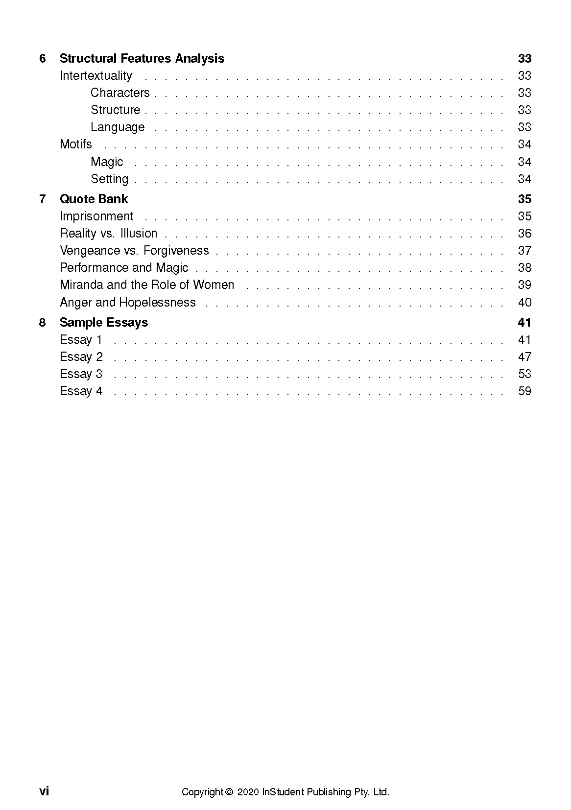 Text Guide page displaying a table of contents with black text headings and page numbers on a white background.