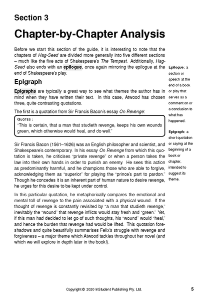 White text guide page displaying 'Section 3 Chapter-by-Chapter Analysis', with paragraphs, a quote box, and side definitions.