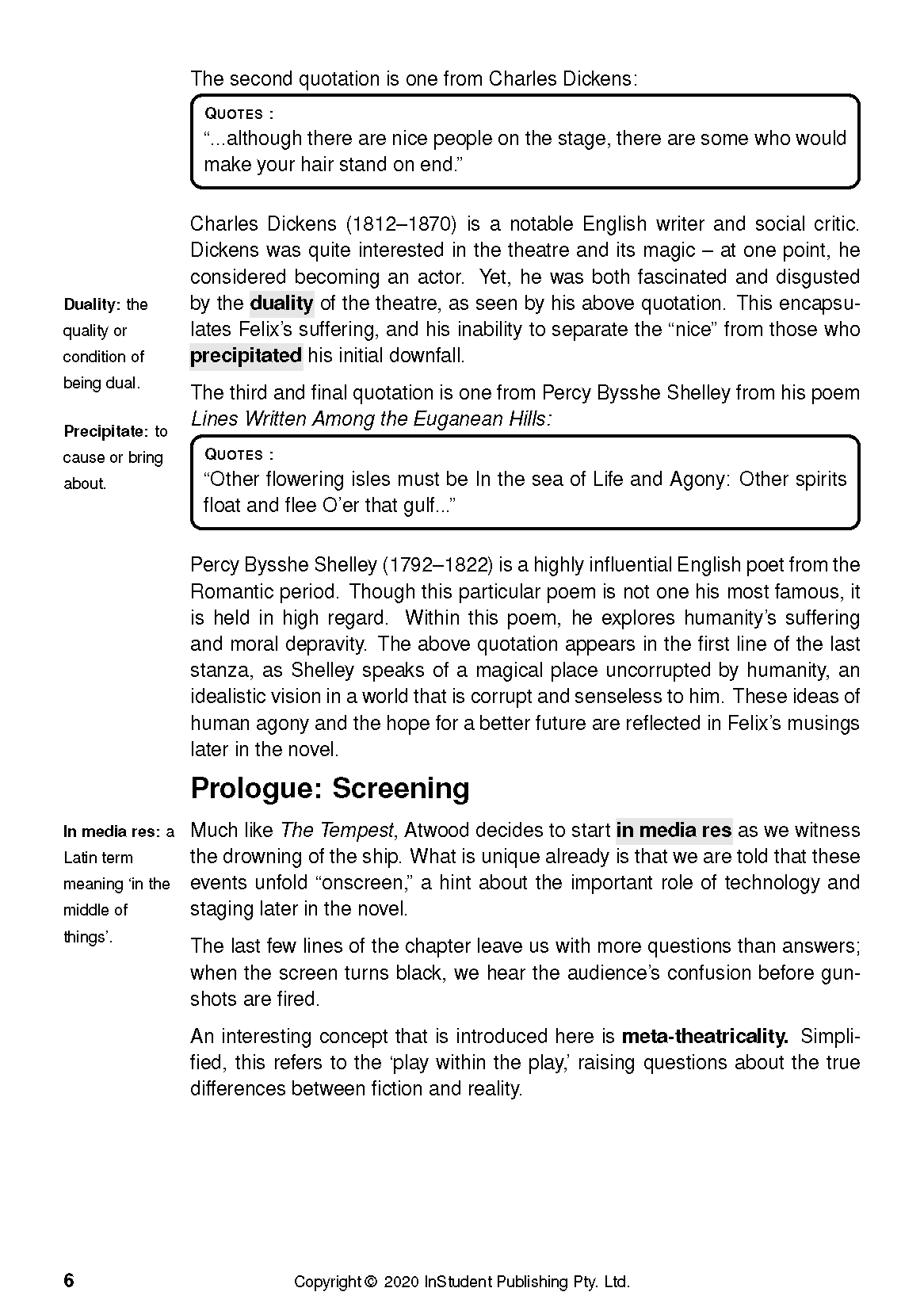 White page from a Text Guide featuring definitions, quotes, and analytical text, with page number 6 and copyright.