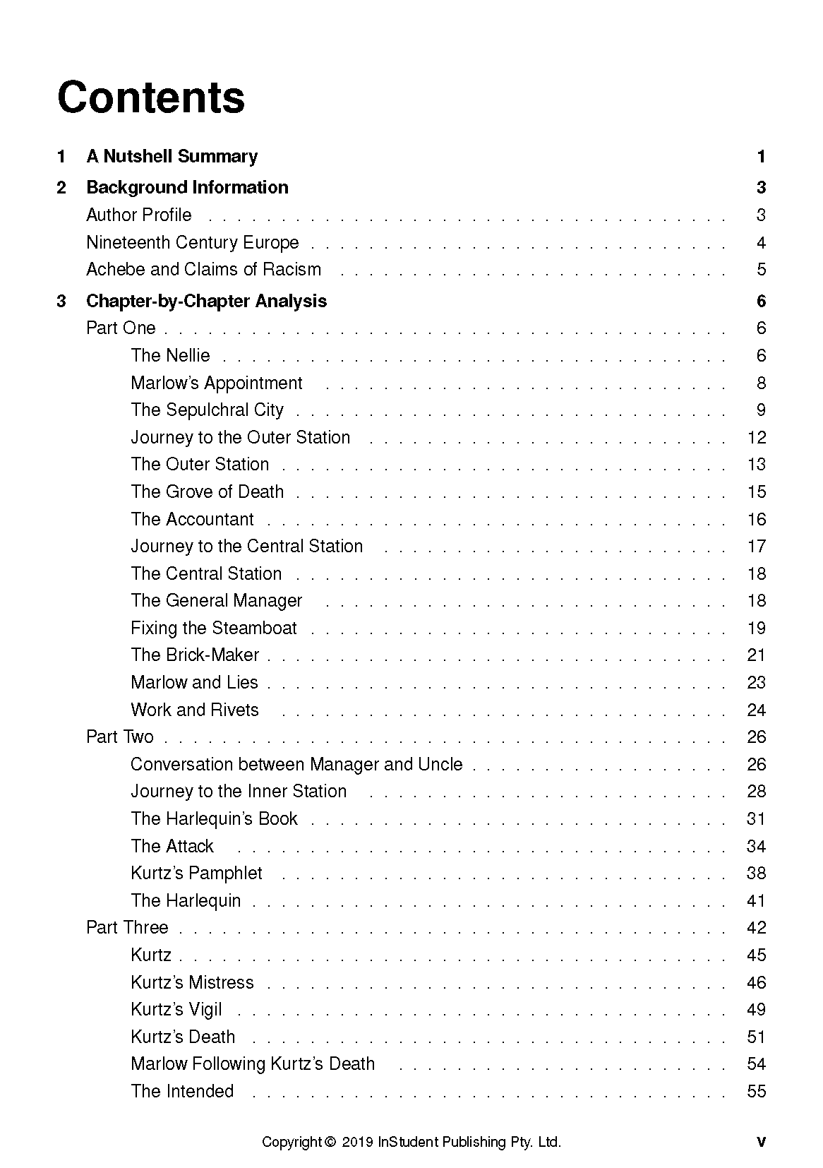 Text Guide by InStudent Publishing Pty. Ltd. displaying a table of contents with chapters and page numbers on a white page.