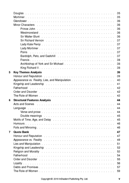 Text Guide for Henry IV Part 1 by InStudent Publishing Pty. Ltd., displaying a table of contents page from the guide.
