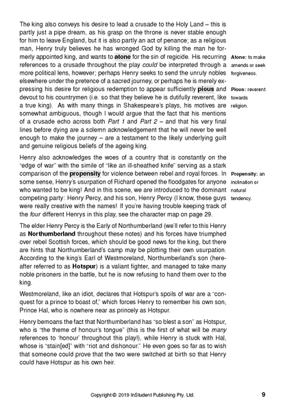 Text Guide page with black text on white paper, featuring highlighted vocabulary and definitions in the right margin.