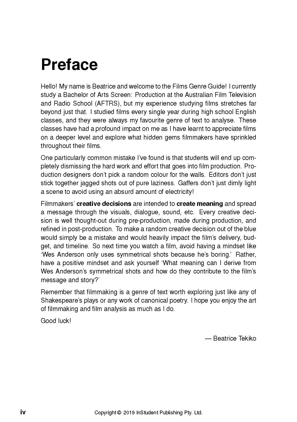 Text guide on How To Analyse Films by ATAR Notes, displaying a page with 'Preface' title and black text.