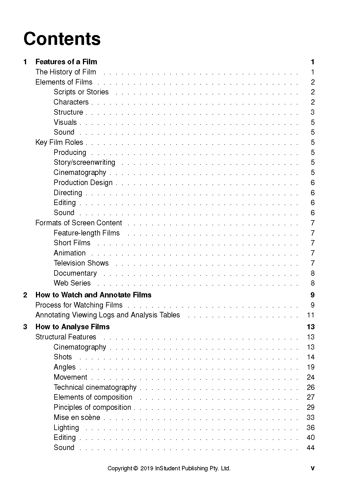 How To Analyse Films text guide by ATAR Notes, displaying the detailed contents page.