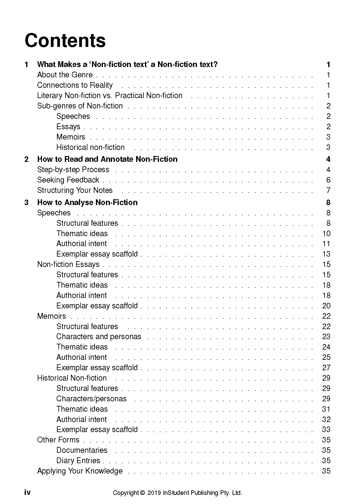 Text guide by ATAR Notes displaying its contents page with numbered chapters, sub-sections, and corresponding page numbers.