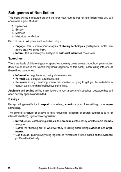 Non-Fiction Analysis Guide by ATAR Notes, showing a page of text explaining sub-genres and analysis methods.