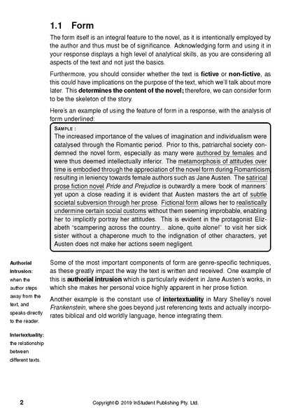 Text Guide for novels by ATAR Notes, showing a white page with black text explaining literary form and concepts.