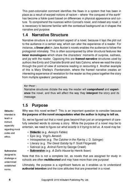 Analysis guide by ATAR Notes, a white page with black text explaining narrative structure and purpose.