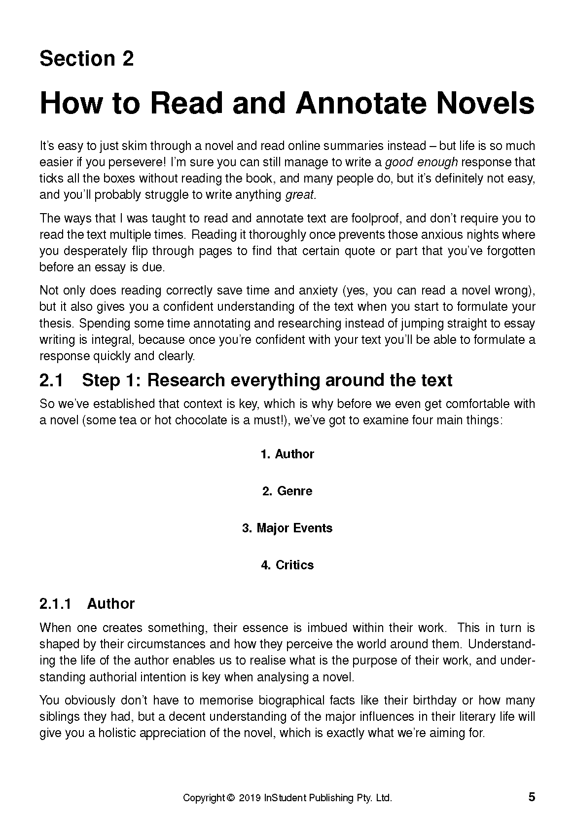 Text guide page by ATAR Notes Analysis Guides, titled 'How to Read and Annotate Novels', displaying black text and section headings on a white background.