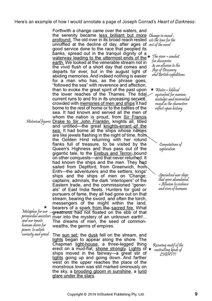 An open novel analysis guide by ATAR Notes, showing a page with detailed handwritten annotations and text examples.