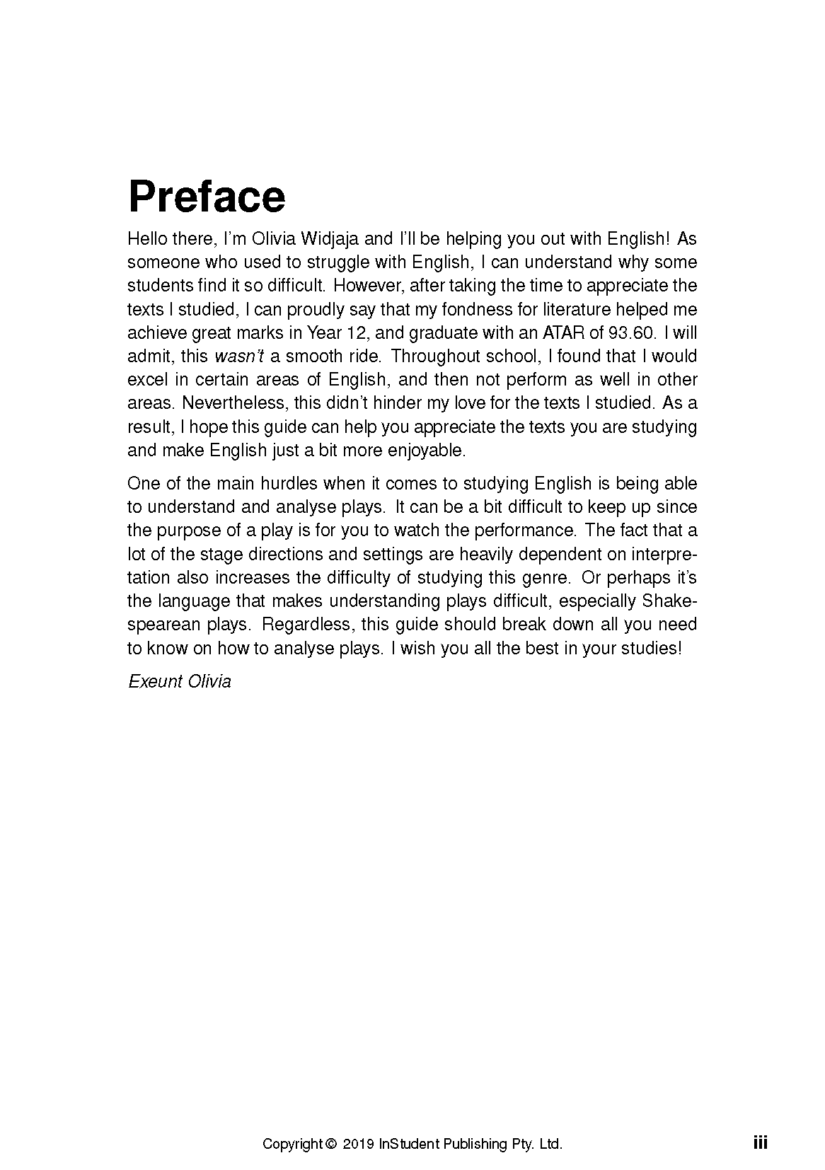 Analysis Guide for Plays by ATAR Notes, displaying a white page with a "Preface" heading and black text.