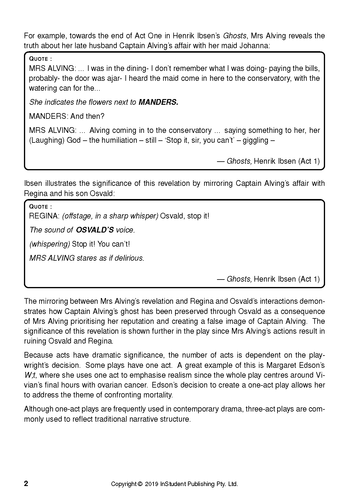 Play analysis guide page by ATAR Notes, featuring textual analysis of Henrik Ibsen's Ghosts with quotes.
