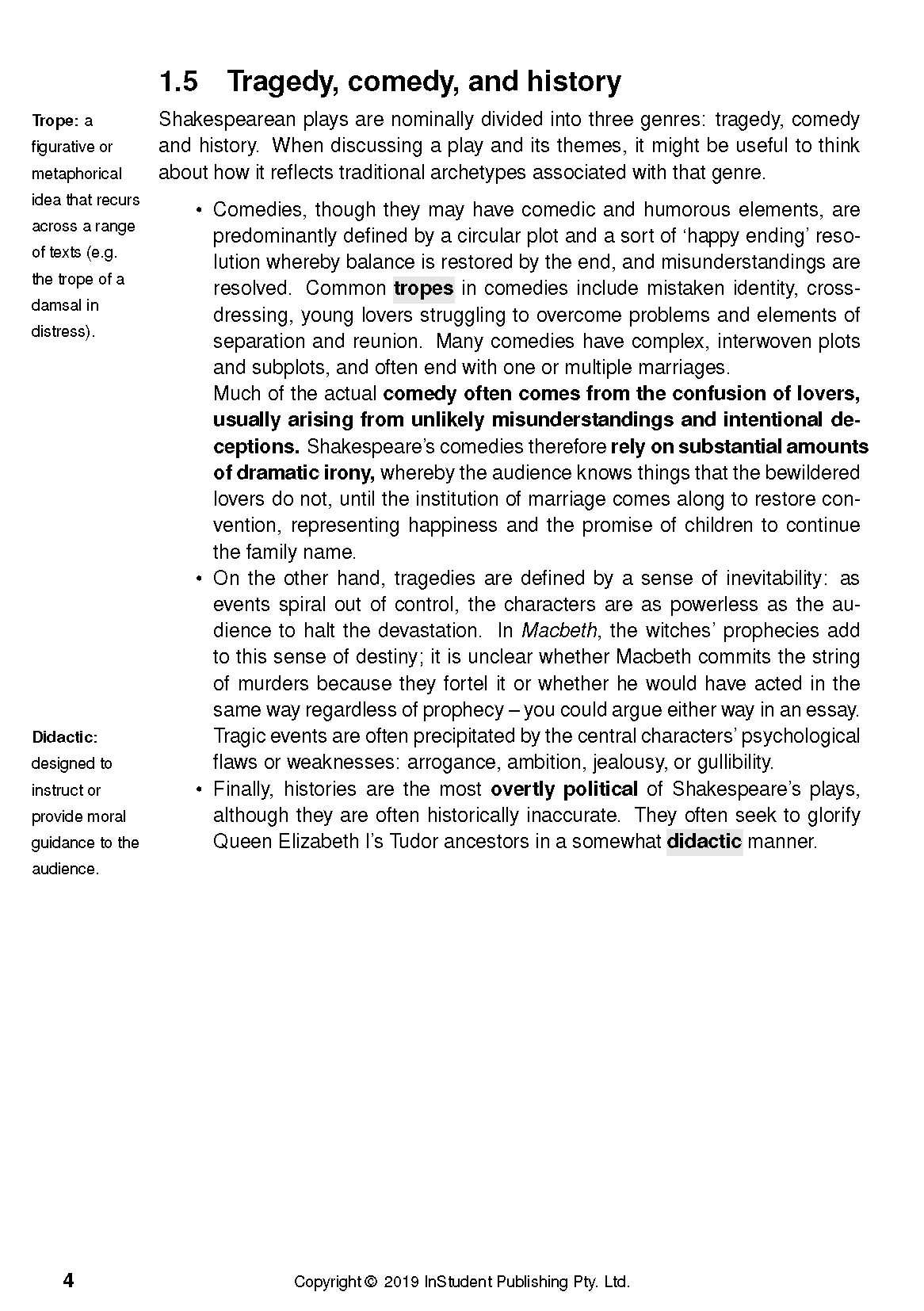 White text guide page by ATAR Notes, cropped, detailing how to analyze Shakespeare's tragedies, comedies, and histories.