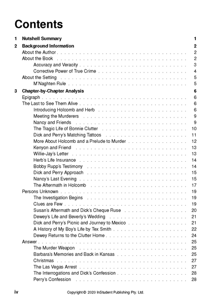 Text Guide contents page from InStudent Publishing, showing sections and page numbers in black text on a white background.