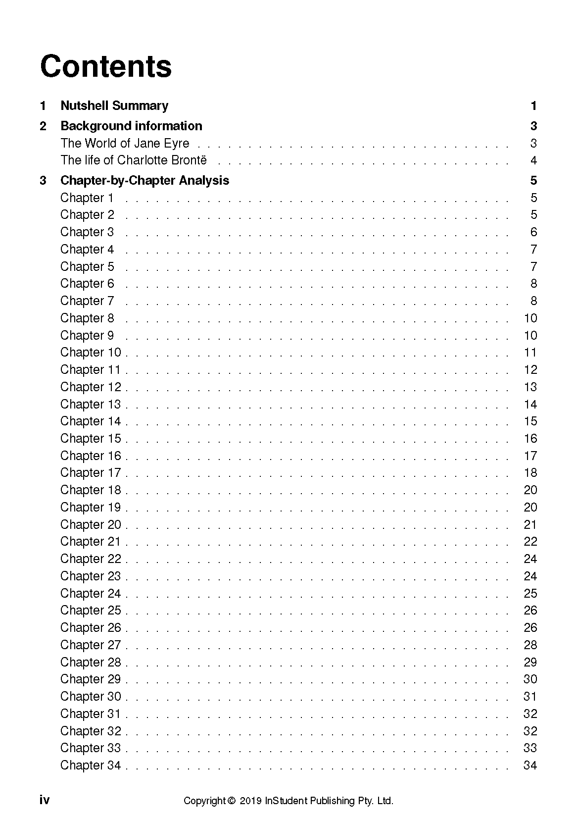 Contents page for a Text Guide by InStudent Publishing, listing summary and chapter analysis sections with page numbers.
