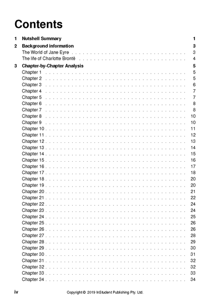 Contents page for a Text Guide by InStudent Publishing, listing summary and chapter analysis sections with page numbers.