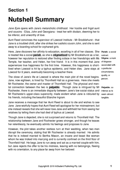 Text guide page with 'Section 1 Nutshell Summary' heading and body text, featuring boxed word definitions on the right.