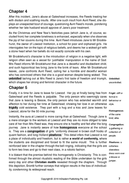 A text guide page for Jane Eyre, featuring black text on a white background with definitions for key terms.